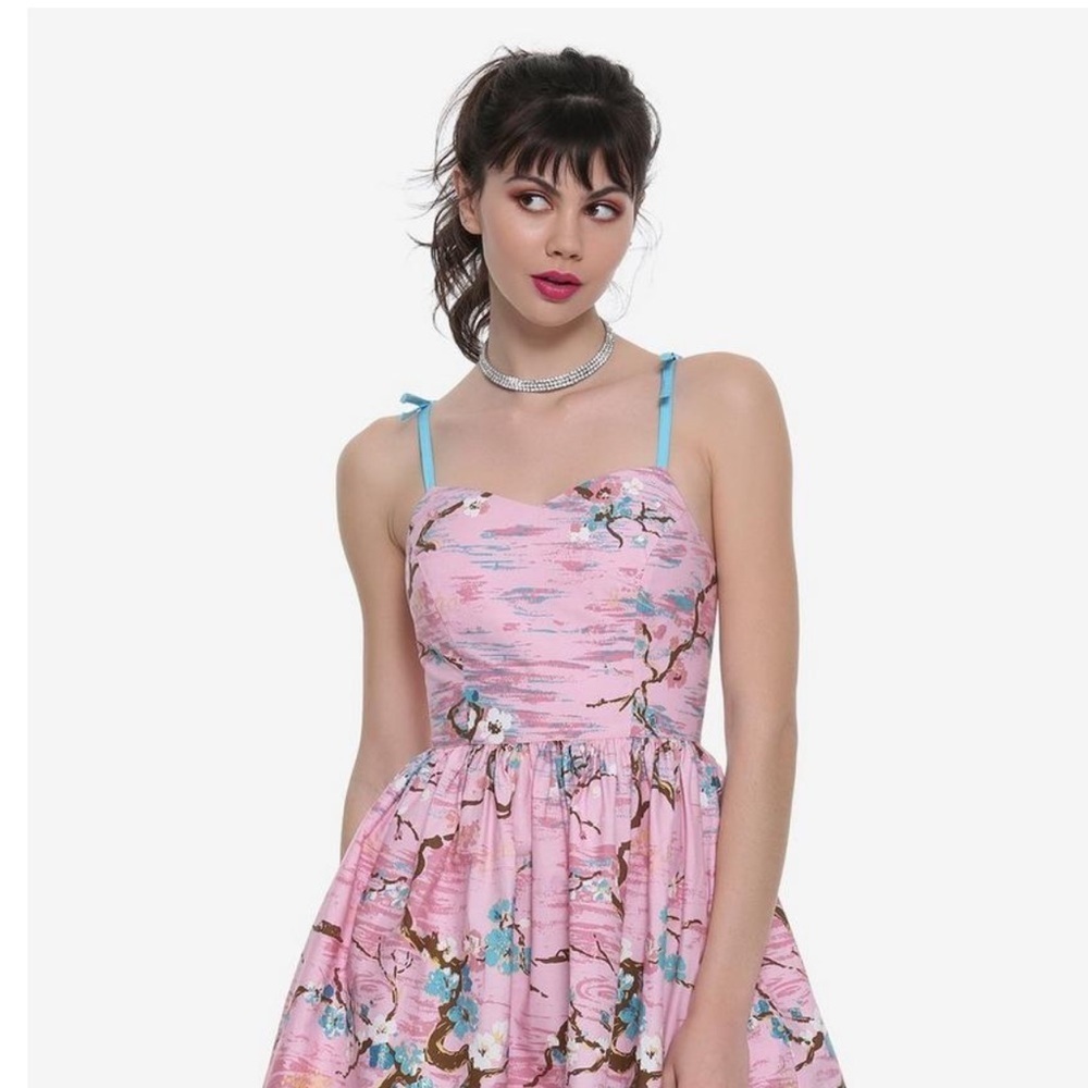 Hell Bunny Pink & Blue Cherry Blossom Dress S